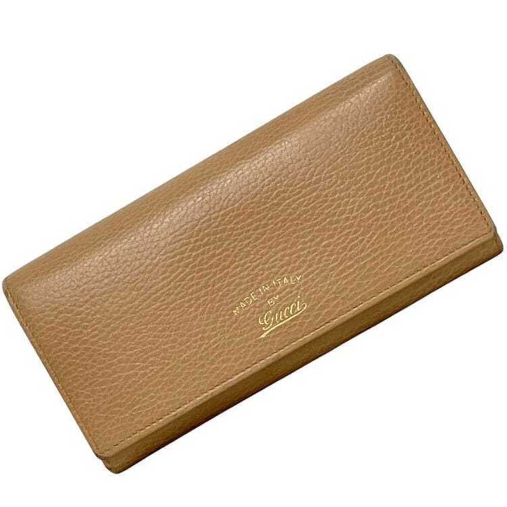 Gucci Bifold Long Wallet Swing Leather Snap Closure Beige Tan